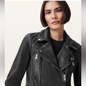 All Saints Quilted Black Leather Jacket